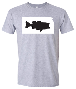 Short Sleeve T-Shirt Kansas Athletic Heather Large Mouth Bass Vibrant Design High Quality Tight Knit Ring Spun Low Maintenance Cotton Printed With The Newest Available Color Transfer Technology