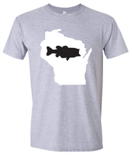 Load image into Gallery viewer, Short Sleeve T-Shirt Wisconsin Athletic Heather Large Mouth Bass Vibrant Design High Quality Tight Knit Ring Spun Low Maintenance Cotton Printed With The Newest Available Color Transfer Technology