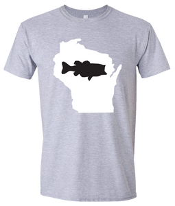 Short Sleeve T-Shirt Wisconsin Athletic Heather Large Mouth Bass Vibrant Design High Quality Tight Knit Ring Spun Low Maintenance Cotton Printed With The Newest Available Color Transfer Technology