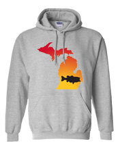 Load image into Gallery viewer, Pullover Hooded Sweatshirt Michigan Athletic Heather Large Mouth Bass Vibrant Design High Quality Tight Knit Ring Spun Low Maintenance Cotton Printed With The Newest Available Color Transfer Technology
