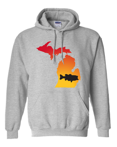 Pullover Hooded Sweatshirt Michigan Athletic Heather Large Mouth Bass Vibrant Design High Quality Tight Knit Ring Spun Low Maintenance Cotton Printed With The Newest Available Color Transfer Technology