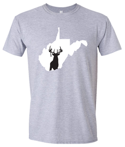 Short Sleeve T-Shirt West Virginia Athletic Heather Whitetail Deer Vibrant Design High Quality Tight Knit Ring Spun Low Maintenance Cotton Printed With The Newest Available Color Transfer Technology