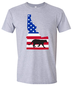 Short Sleeve T-Shirt Idaho Athletic Heather Mountain Lion Vibrant Design High Quality Tight Knit Ring Spun Low Maintenance Cotton Printed With The Newest Available Color Transfer Technology