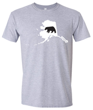 Load image into Gallery viewer, Short Sleeve T-Shirt Alaska Athletic Heather Black Bear Vibrant Design High Quality Tight Knit Ring Spun Low Maintenance Cotton Printed With The Newest Available Color Transfer Technology