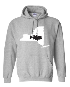 Pullover Hooded Sweatshirt New York Athletic Heather Large Mouth Bass Vibrant Design High Quality Tight Knit Ring Spun Low Maintenance Cotton Printed With The Newest Available Color Transfer Technology