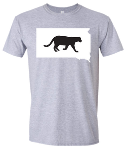 Short Sleeve T-Shirt South Dakota Athletic Heather Mountain Lion Vibrant Design High Quality Tight Knit Ring Spun Low Maintenance Cotton Printed With The Newest Available Color Transfer Technology
