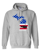 Load image into Gallery viewer, Pullover Hooded Sweatshirt Michigan Athletic Heather Large Mouth Bass Vibrant Design High Quality Tight Knit Ring Spun Low Maintenance Cotton Printed With The Newest Available Color Transfer Technology