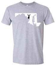 Load image into Gallery viewer, Short Sleeve T-Shirt Maryland Athletic Heather Whitetail Deer Vibrant Design High Quality Tight Knit Ring Spun Low Maintenance Cotton Printed With The Newest Available Color Transfer Technology