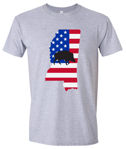 Short Sleeve T-Shirt Mississippi Athletic Heather Wild Hog Vibrant Design High Quality Tight Knit Ring Spun Low Maintenance Cotton Printed With The Newest Available Color Transfer Technology