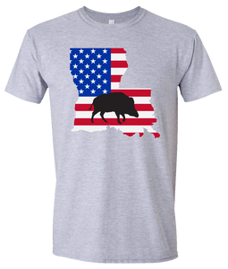Short Sleeve T-Shirt Louisiana Athletic Heather Wild Hog Vibrant Design High Quality Tight Knit Ring Spun Low Maintenance Cotton Printed With The Newest Available Color Transfer Technology