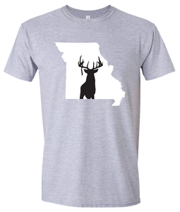 Short Sleeve T-Shirt Missouri Athletic Heather Whitetail Deer Vibrant Design High Quality Tight Knit Ring Spun Low Maintenance Cotton Printed With The Newest Available Color Transfer Technology
