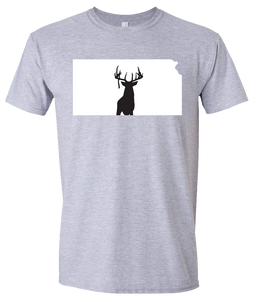 Short Sleeve T-Shirt Kansas Athletic Heather Whitetail Deer Vibrant Design High Quality Tight Knit Ring Spun Low Maintenance Cotton Printed With The Newest Available Color Transfer Technology