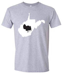 Short Sleeve T-Shirt West Virginia Athletic Heather Turkey Vibrant Design High Quality Tight Knit Ring Spun Low Maintenance Cotton Printed With The Newest Available Color Transfer Technology