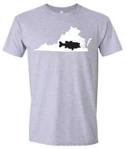 Short Sleeve T-Shirt Virginia Athletic Heather Large Mouth Bass Vibrant Design High Quality Tight Knit Ring Spun Low Maintenance Cotton Printed With The Newest Available Color Transfer Technology
