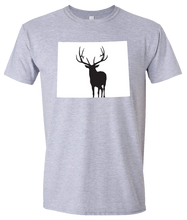 Load image into Gallery viewer, Short Sleeve T-Shirt Wyoming Athletic Heather Elk Vibrant Design High Quality Tight Knit Ring Spun Low Maintenance Cotton Printed With The Newest Available Color Transfer Technology