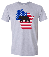 Load image into Gallery viewer, Short Sleeve T-Shirt Wisconsin Athletic Heather Black Bear Vibrant Design High Quality Tight Knit Ring Spun Low Maintenance Cotton Printed With The Newest Available Color Transfer Technology
