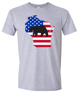 Short Sleeve T-Shirt Wisconsin Athletic Heather Black Bear Vibrant Design High Quality Tight Knit Ring Spun Low Maintenance Cotton Printed With The Newest Available Color Transfer Technology