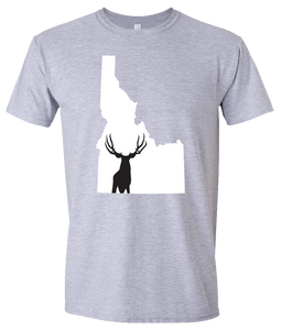 Short Sleeve T-Shirt Idaho Athletic Heather Mule Deer Vibrant Design High Quality Tight Knit Ring Spun Low Maintenance Cotton Printed With The Newest Available Color Transfer Technology