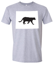 Load image into Gallery viewer, Short Sleeve T-Shirt Wyoming Athletic Heather Mountain Lion Vibrant Design High Quality Tight Knit Ring Spun Low Maintenance Cotton Printed With The Newest Available Color Transfer Technology