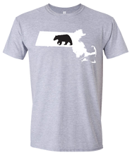 Load image into Gallery viewer, Short Sleeve T-Shirt Massachusetts Athletic Heather Black Bear Vibrant Design High Quality Tight Knit Ring Spun Low Maintenance Cotton Printed With The Newest Available Color Transfer Technology