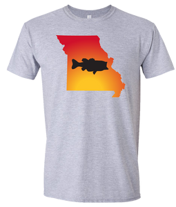 Short Sleeve T-Shirt Missouri Athletic Heather Large Mouth Bass Vibrant Design High Quality Tight Knit Ring Spun Low Maintenance Cotton Printed With The Newest Available Color Transfer Technology
