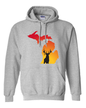 Load image into Gallery viewer, Pullover Hooded Sweatshirt Michigan Athletic Heather Whitetail Deer Vibrant Design High Quality Tight Knit Ring Spun Low Maintenance Cotton Printed With The Newest Available Color Transfer Technology