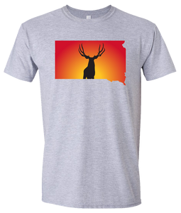 Short Sleeve T-Shirt South Dakota Athletic Heather Mule Deer Vibrant Design High Quality Tight Knit Ring Spun Low Maintenance Cotton Printed With The Newest Available Color Transfer Technology