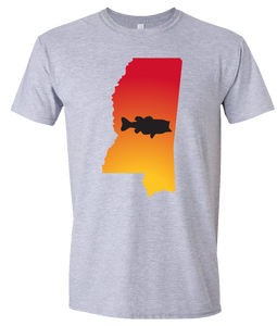 Short Sleeve T-Shirt Mississippi Athletic Heather Large Mouth Bass Vibrant Design High Quality Tight Knit Ring Spun Low Maintenance Cotton Printed With The Newest Available Color Transfer Technology