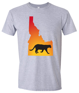 Short Sleeve T-Shirt Idaho Athletic Heather Mountain Lion Vibrant Design High Quality Tight Knit Ring Spun Low Maintenance Cotton Printed With The Newest Available Color Transfer Technology