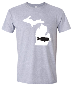 Short Sleeve T-Shirt Michigan Athletic Heather Large Mouth Bass Vibrant Design High Quality Tight Knit Ring Spun Low Maintenance Cotton Printed With The Newest Available Color Transfer Technology