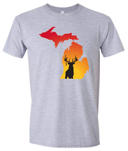 Load image into Gallery viewer, Short Sleeve T-Shirt Michigan Athletic Heather Whitetail Deer Vibrant Design High Quality Tight Knit Ring Spun Low Maintenance Cotton Printed With The Newest Available Color Transfer Technology