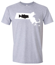 Load image into Gallery viewer, Short Sleeve T-Shirt Massachusetts Athletic Heather Large Mouth Bass Vibrant Design High Quality Tight Knit Ring Spun Low Maintenance Cotton Printed With The Newest Available Color Transfer Technology