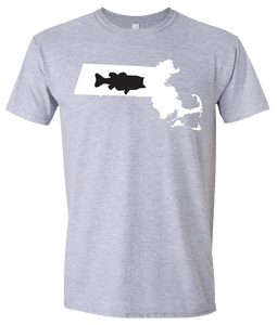 Short Sleeve T-Shirt Massachusetts Athletic Heather Large Mouth Bass Vibrant Design High Quality Tight Knit Ring Spun Low Maintenance Cotton Printed With The Newest Available Color Transfer Technology