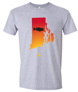 Short Sleeve T-Shirt Rhode Island Athletic Heather Large Mouth Bass Vibrant Design High Quality Tight Knit Ring Spun Low Maintenance Cotton Printed With The Newest Available Color Transfer Technology