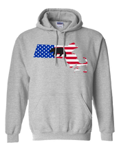 Load image into Gallery viewer, Pullover Hooded Sweatshirt Massachusetts Athletic Heather Black Bear Vibrant Design High Quality Tight Knit Ring Spun Low Maintenance Cotton Printed With The Newest Available Color Transfer Technology