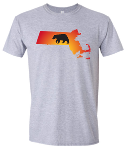 Short Sleeve T-Shirt Massachusetts Athletic Heather Black Bear Vibrant Design High Quality Tight Knit Ring Spun Low Maintenance Cotton Printed With The Newest Available Color Transfer Technology