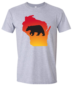 Short Sleeve T-Shirt Wisconsin Athletic Heather Black Bear Vibrant Design High Quality Tight Knit Ring Spun Low Maintenance Cotton Printed With The Newest Available Color Transfer Technology