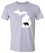 Load image into Gallery viewer, Short Sleeve T-Shirt Michigan Athletic Heather Black Bear Vibrant Design High Quality Tight Knit Ring Spun Low Maintenance Cotton Printed With The Newest Available Color Transfer Technology