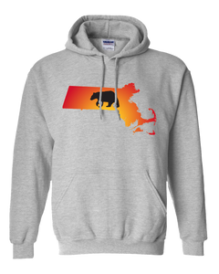 Pullover Hooded Sweatshirt Massachusetts Athletic Heather Black Bear Vibrant Design High Quality Tight Knit Ring Spun Low Maintenance Cotton Printed With The Newest Available Color Transfer Technology