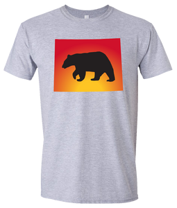 Short Sleeve T-Shirt Wyoming Athletic Heather Black Bear Vibrant Design High Quality Tight Knit Ring Spun Low Maintenance Cotton Printed With The Newest Available Color Transfer Technology