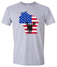 Load image into Gallery viewer, Short Sleeve T-Shirt Wisconsin Athletic Heather Moose Vibrant Design High Quality Tight Knit Ring Spun Low Maintenance Cotton Printed With The Newest Available Color Transfer Technology