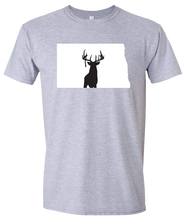 Load image into Gallery viewer, Short Sleeve T-Shirt North Dakota Athletic Heather Whitetail Deer Vibrant Design High Quality Tight Knit Ring Spun Low Maintenance Cotton Printed With The Newest Available Color Transfer Technology