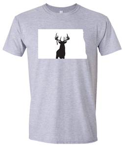 Short Sleeve T-Shirt North Dakota Athletic Heather Whitetail Deer Vibrant Design High Quality Tight Knit Ring Spun Low Maintenance Cotton Printed With The Newest Available Color Transfer Technology