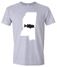 Load image into Gallery viewer, Short Sleeve T-Shirt Mississippi Athletic Heather Large Mouth Bass Vibrant Design High Quality Tight Knit Ring Spun Low Maintenance Cotton Printed With The Newest Available Color Transfer Technology