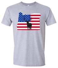 Load image into Gallery viewer, Short Sleeve T-Shirt Oregon Athletic Heather Elk Vibrant Design High Quality Tight Knit Ring Spun Low Maintenance Cotton Printed With The Newest Available Color Transfer Technology