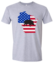 Load image into Gallery viewer, Short Sleeve T-Shirt Wisconsin Athletic Heather Wild Hog Vibrant Design High Quality Tight Knit Ring Spun Low Maintenance Cotton Printed With The Newest Available Color Transfer Technology
