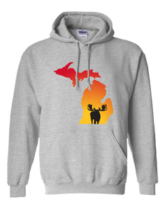 Pullover Hooded Sweatshirt Michigan Athletic Heather Moose Vibrant Design High Quality Tight Knit Ring Spun Low Maintenance Cotton Printed With The Newest Available Color Transfer Technology