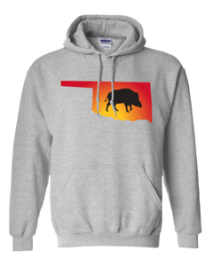 Pullover Hooded Sweatshirt Oklahoma Athletic Heather Wild Hog Vibrant Design High Quality Tight Knit Ring Spun Low Maintenance Cotton Printed With The Newest Available Color Transfer Technology