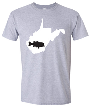 Load image into Gallery viewer, Short Sleeve T-Shirt West Virginia Athletic Heather Large Mouth Bass Vibrant Design High Quality Tight Knit Ring Spun Low Maintenance Cotton Printed With The Newest Available Color Transfer Technology