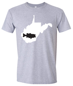 Short Sleeve T-Shirt West Virginia Athletic Heather Large Mouth Bass Vibrant Design High Quality Tight Knit Ring Spun Low Maintenance Cotton Printed With The Newest Available Color Transfer Technology